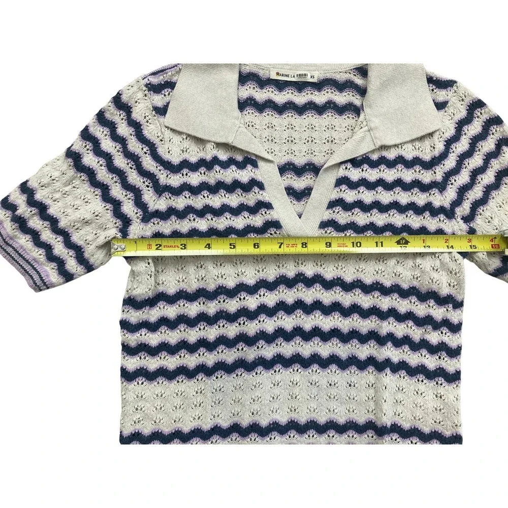 Marine Layer Womens XS Spencer Polo Sweater V-Neck Blue Cream - Picture 2 of 6